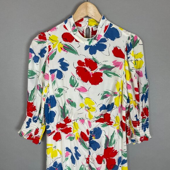 RIXO‎ Target Collab Dress Floral Mock Neck Cascade Ruffle White Colorful Size 8 - Picture 5 of 16